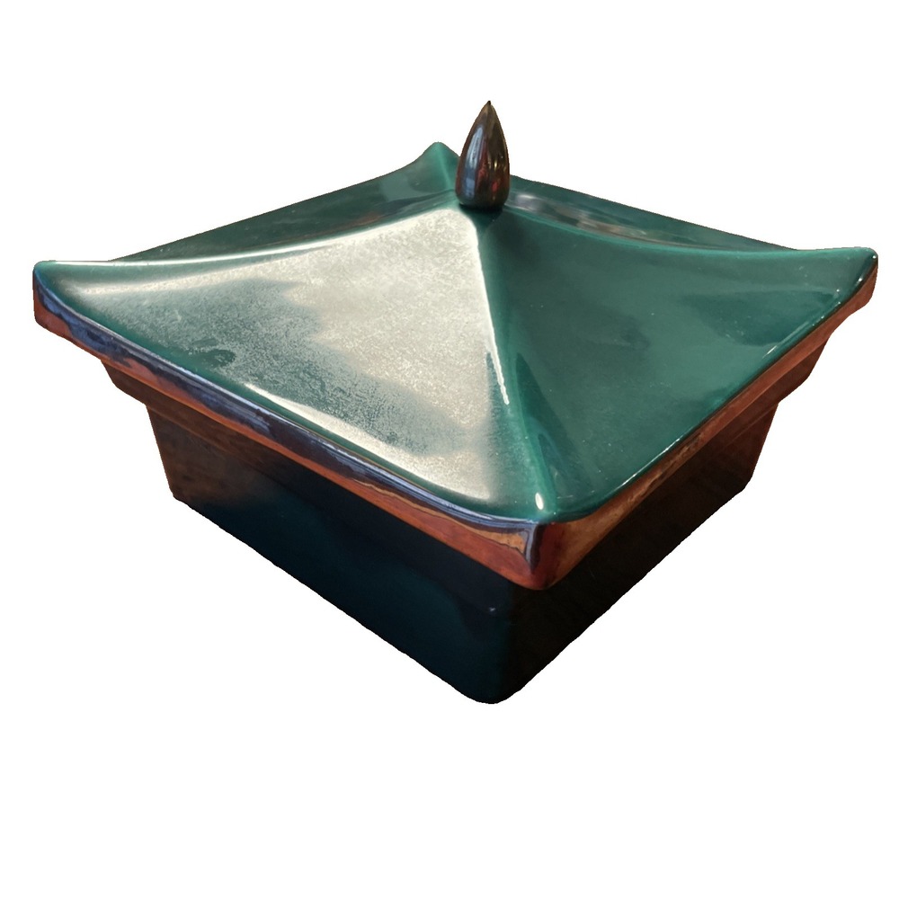 Vintage Ever-Art California Ceramic Lidded Box Mid Century Modern Decor Green